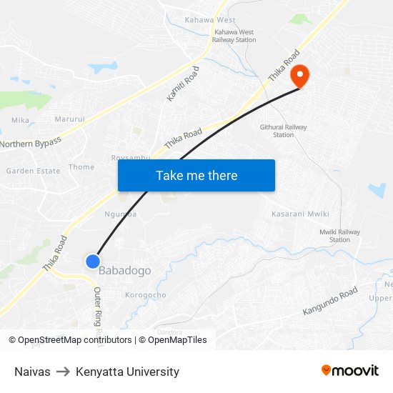 Naivas to Kenyatta University map