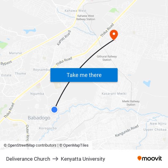 Deliverance Church to Kenyatta University map