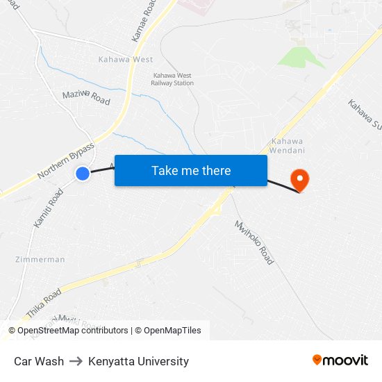 Car Wash to Kenyatta University map