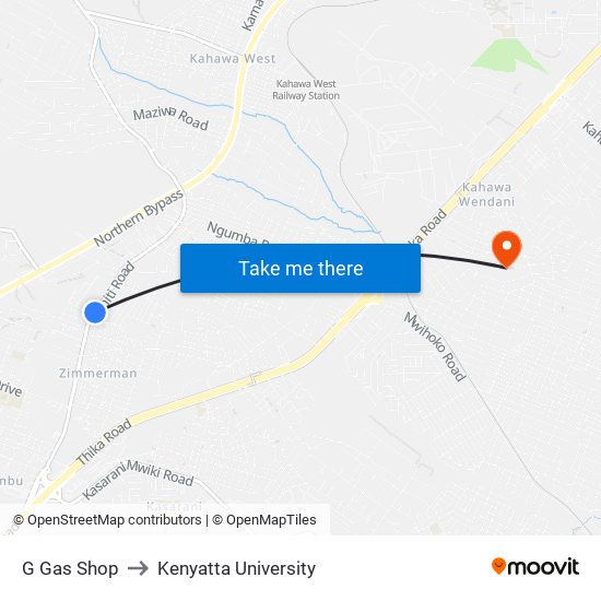 G Gas Shop to Kenyatta University map