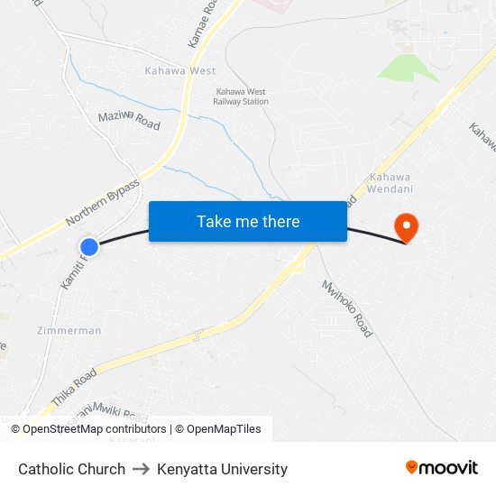 Catholic Church to Kenyatta University map