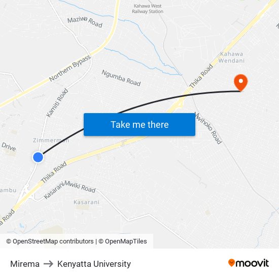 Mirema to Kenyatta University map