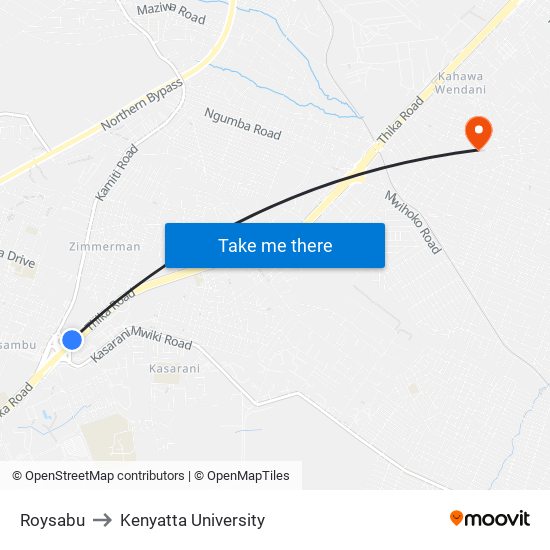 Roysabu to Kenyatta University map