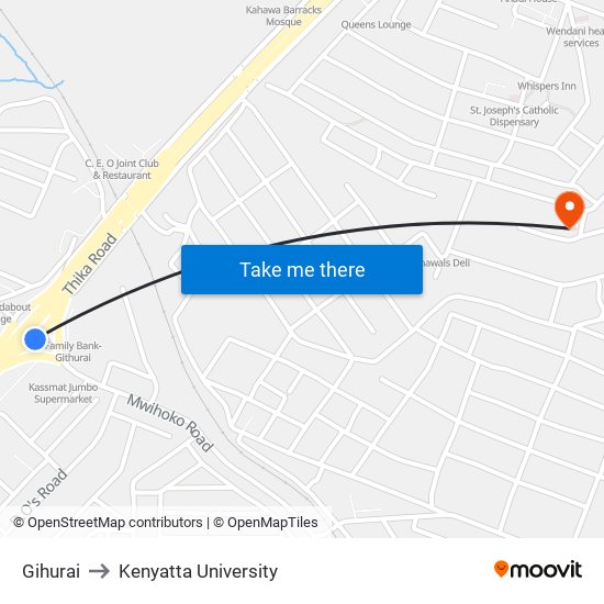 Gihurai to Kenyatta University map