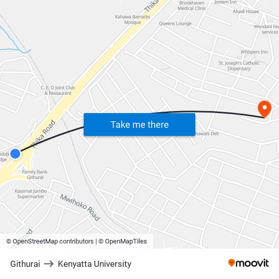 Githurai to Kenyatta University map