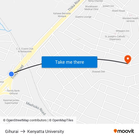 Gihurai to Kenyatta University map