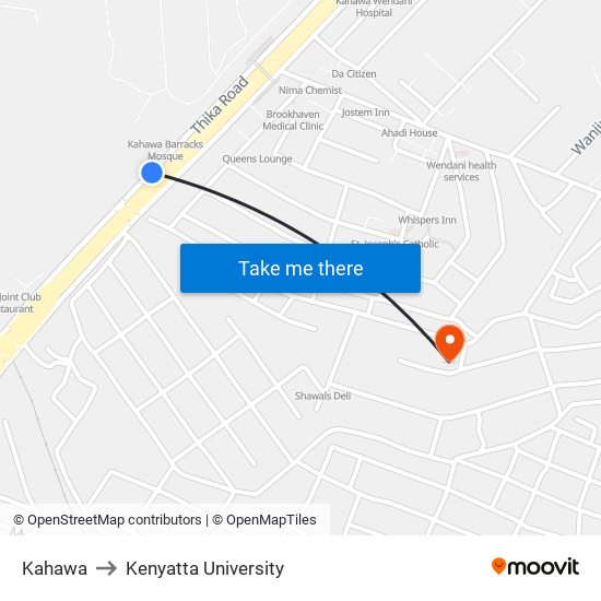 Kahawa to Kenyatta University map