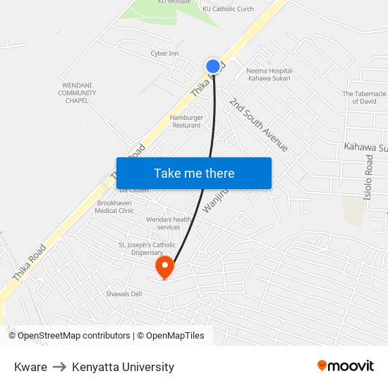 Kware to Kenyatta University map