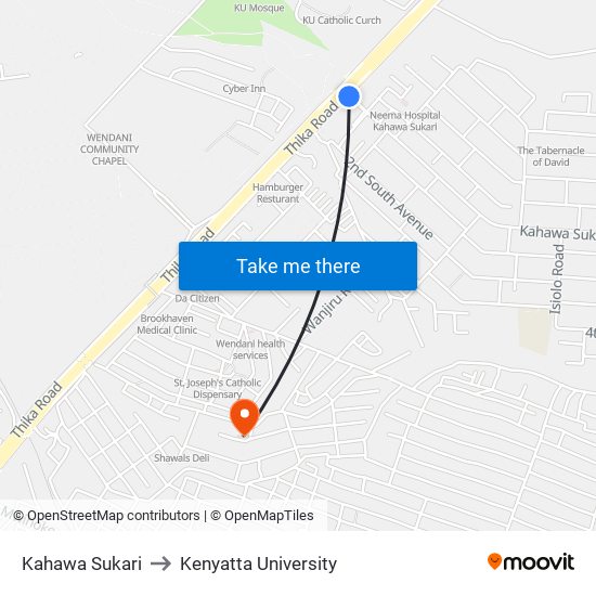 Kahawa Sukari to Kenyatta University map