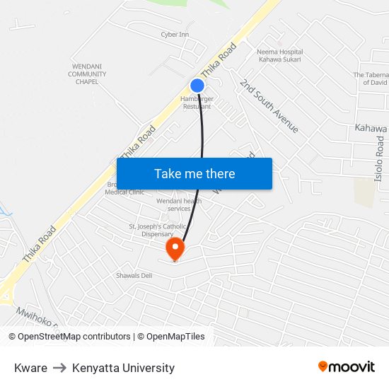 Kware to Kenyatta University map