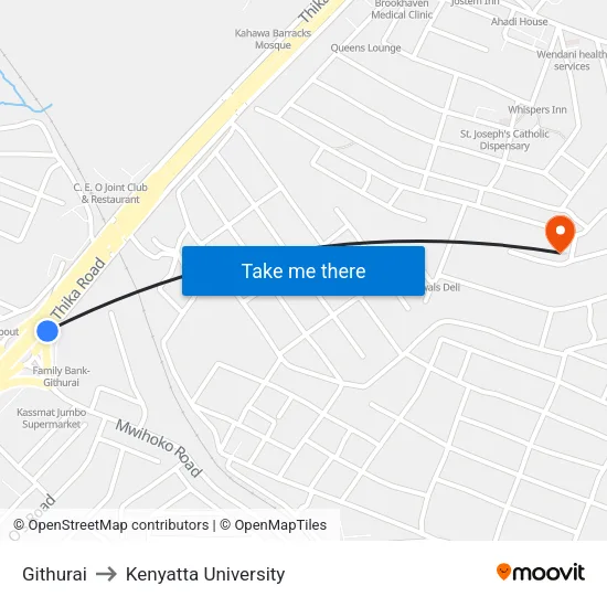 Githurai to Kenyatta University map
