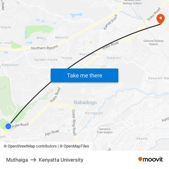 Muthaiga to Kenyatta University map