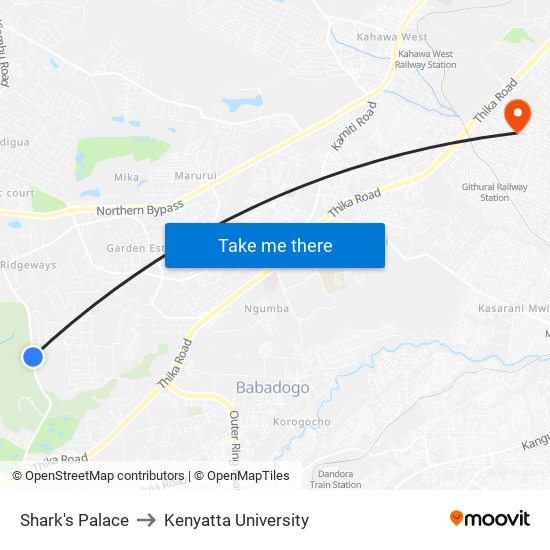 Shark's Palace to Kenyatta University map