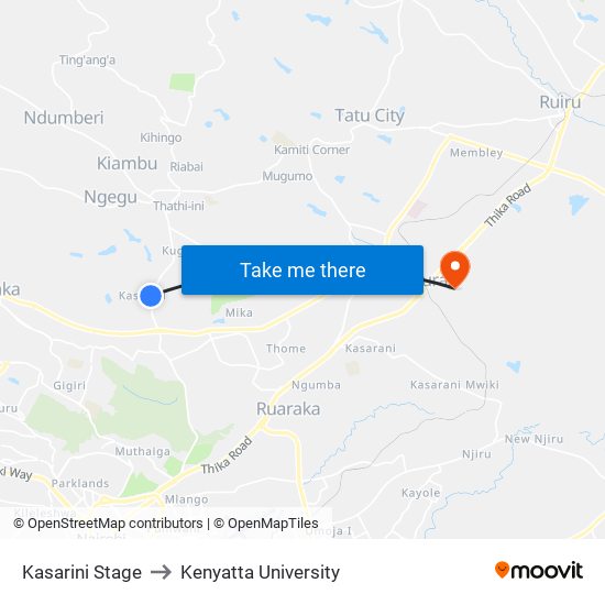 Kasarini Stage to Kenyatta University map