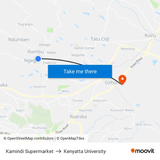 Kamindi Supermarket to Kenyatta University map