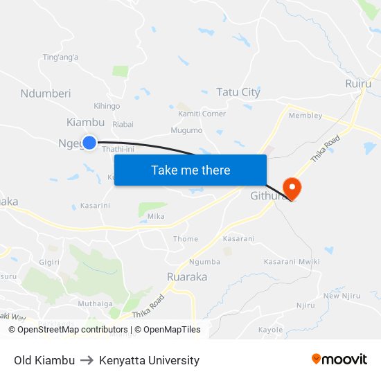 Old Kiambu to Kenyatta University map