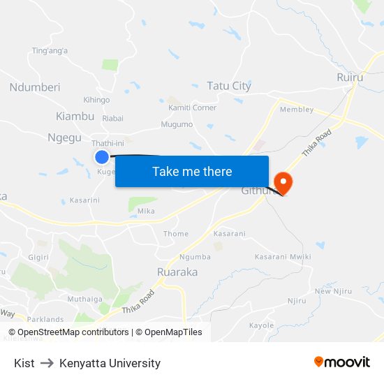 Kist to Kenyatta University map