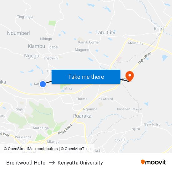 Brentwood Hotel to Kenyatta University map