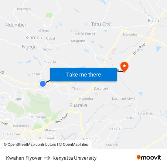Kwaheri Flyover to Kenyatta University map