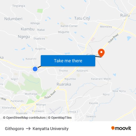Githogoro to Kenyatta University map