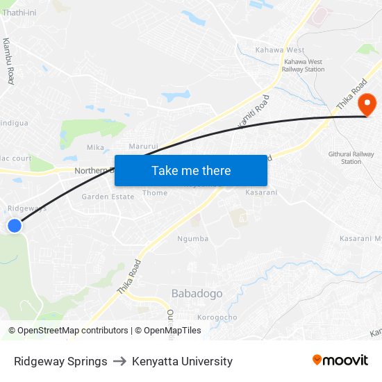 Ridgeway Springs to Kenyatta University map