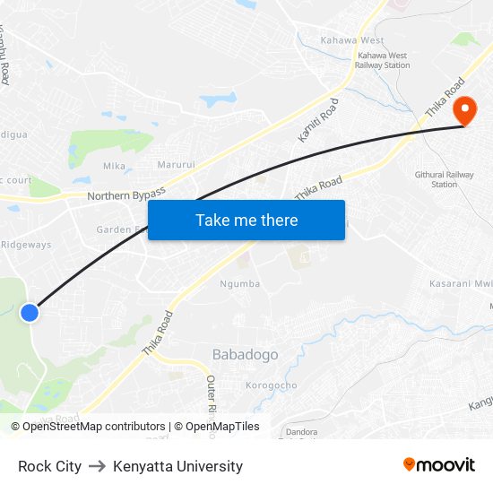 Rock City to Kenyatta University map