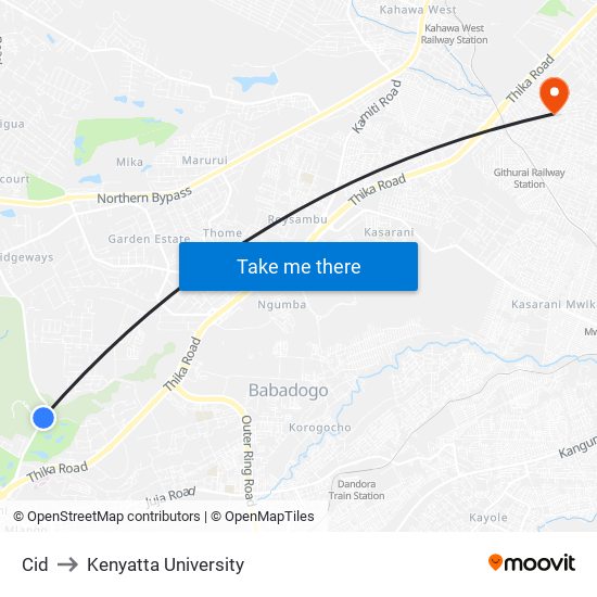 Cid to Kenyatta University map