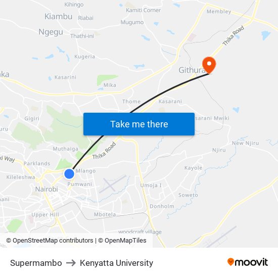 Supermambo to Kenyatta University map