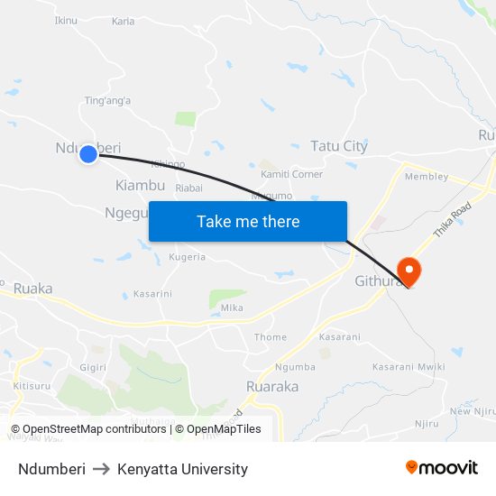 Ndumberi to Kenyatta University map