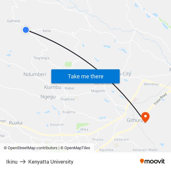 Ikinu to Kenyatta University map