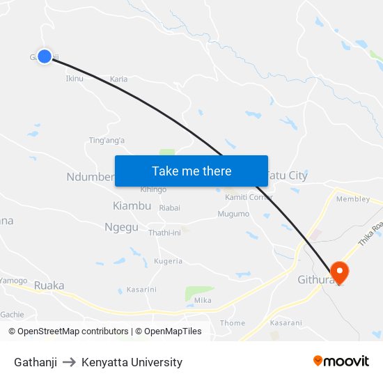 Gathanji to Kenyatta University map