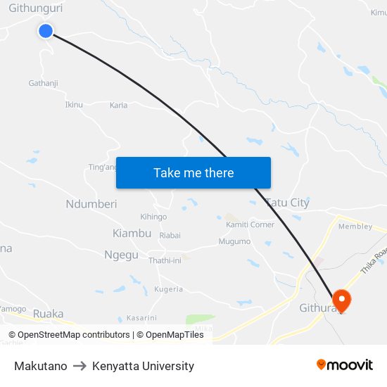 Makutano to Kenyatta University map