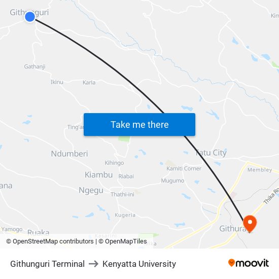 Githunguri Terminal to Kenyatta University map