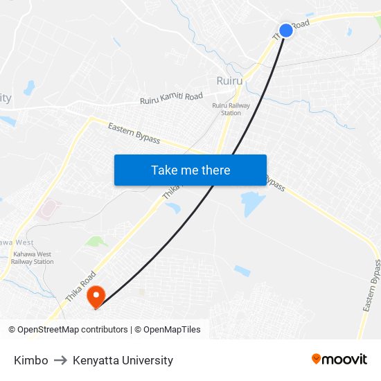 Kimbo to Kenyatta University map