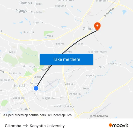 Gikomba to Kenyatta University map
