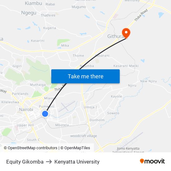 Equity Gikomba to Kenyatta University map