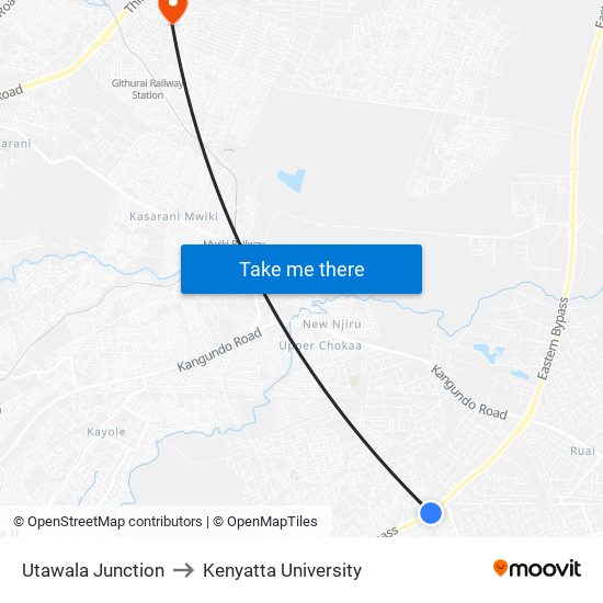 Utawala Junction to Kenyatta University map