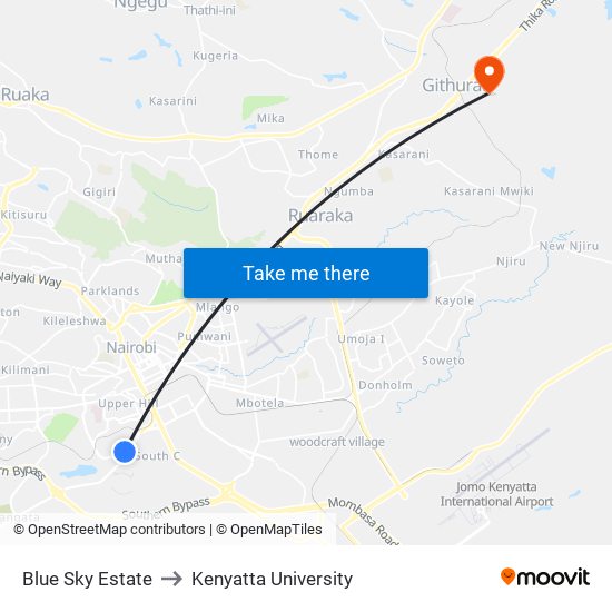 Blue Sky Estate to Kenyatta University map