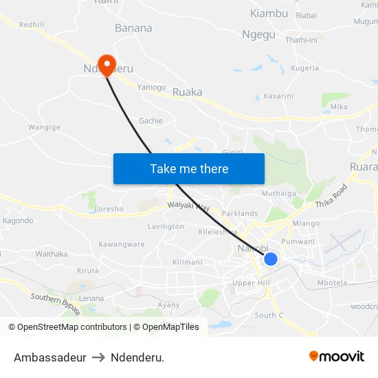 Ambassadeur to Ndenderu. map