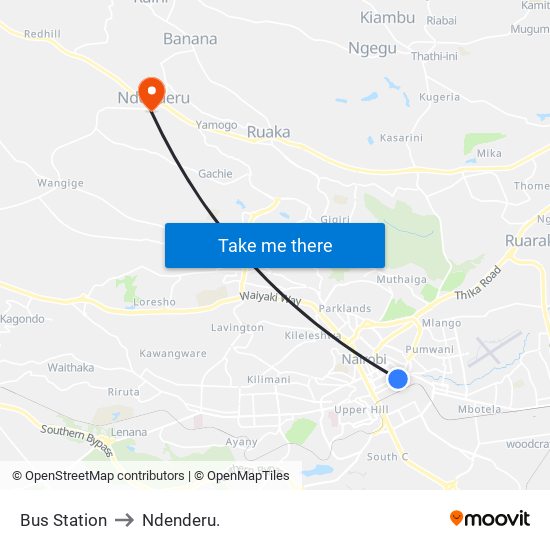 Bus Station to Ndenderu. map