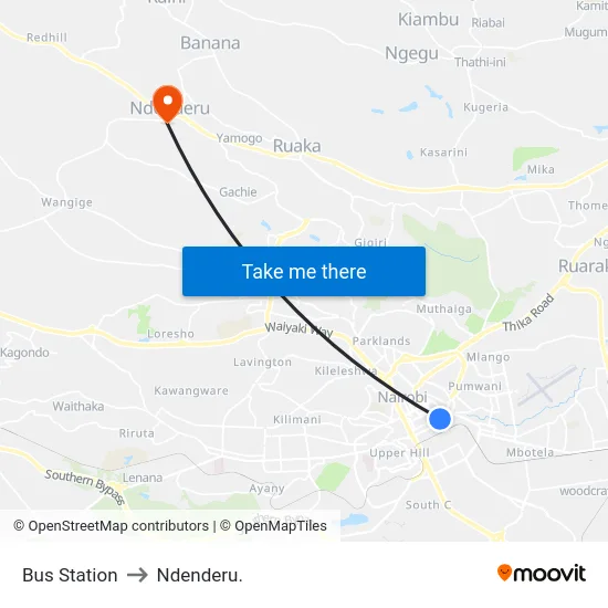 Bus Station to Ndenderu. map