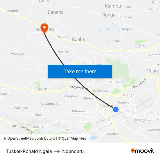Tusker/Ronald Ngala to Ndenderu. map