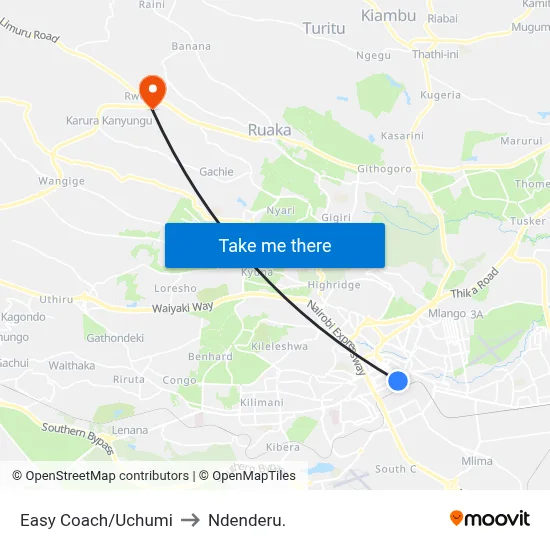 Easy Coach/Uchumi to Ndenderu. map
