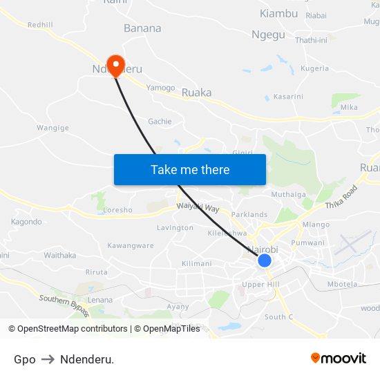 Gpo to Ndenderu. map