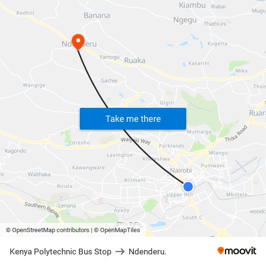 Kenya Polytechnic Bus Stop to Ndenderu. map