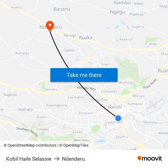 Kobil Haile Selassie to Ndenderu. map