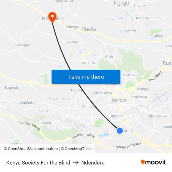 Kenya Society For the Blind to Ndenderu. map