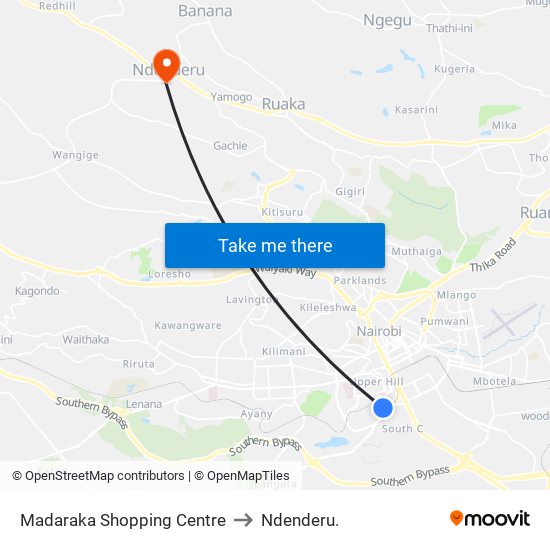 Madaraka Shopping Centre to Ndenderu. map