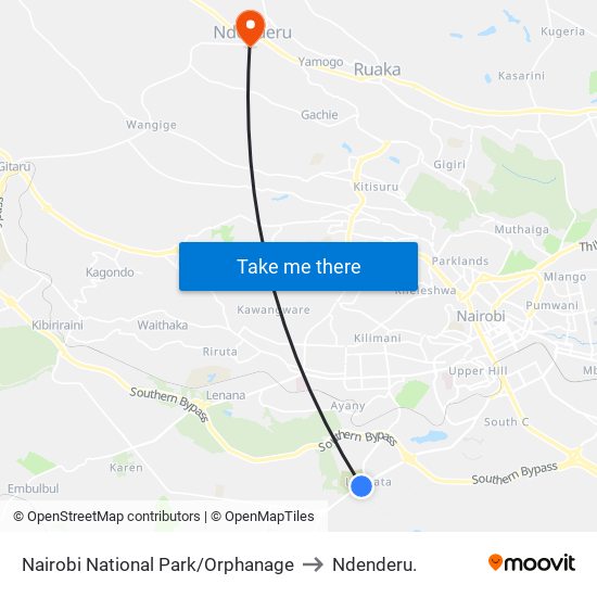 Nairobi National Park/Orphanage to Ndenderu. map