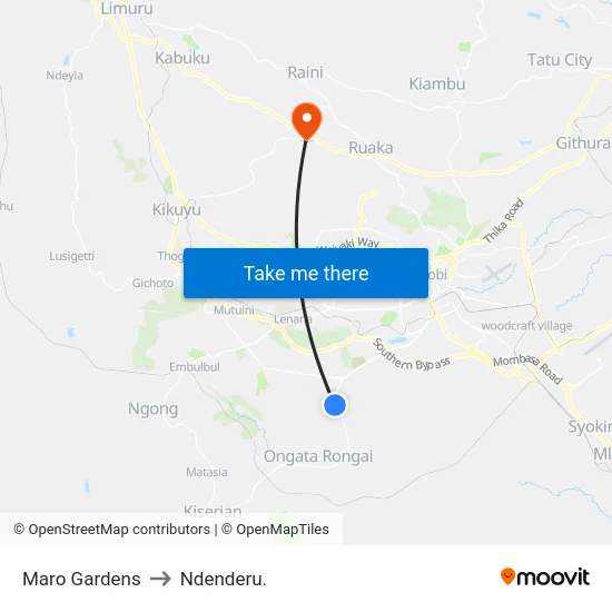 Maro Gardens to Ndenderu. map